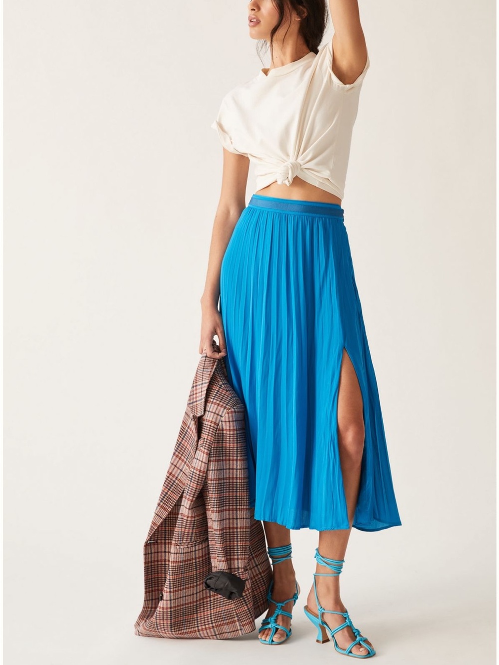 Anthropologie Electric Blue Pleated Midi Skirt with Side Slit
